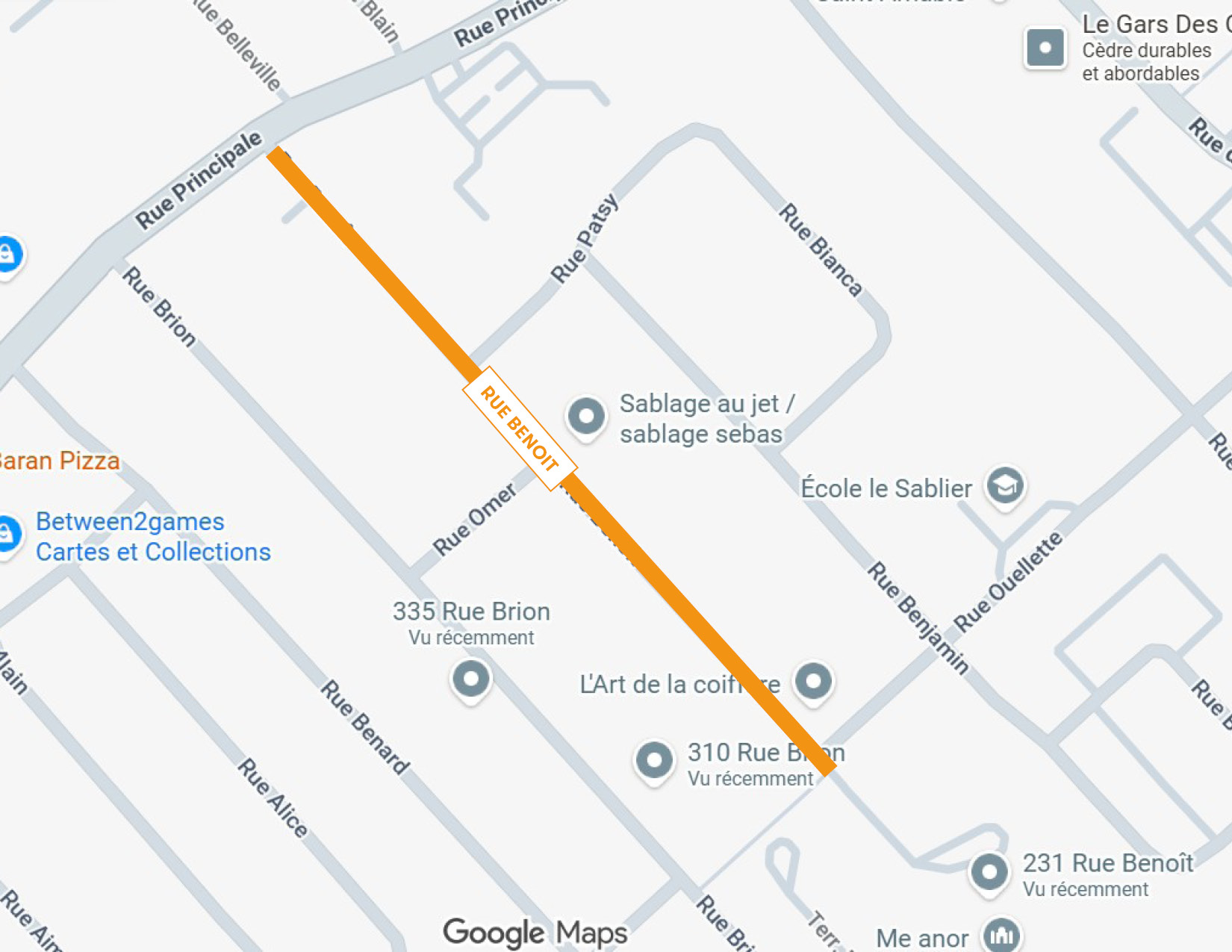 Zone des travaux d'égout sanitaire et d'infrastructures - Rue Benoit